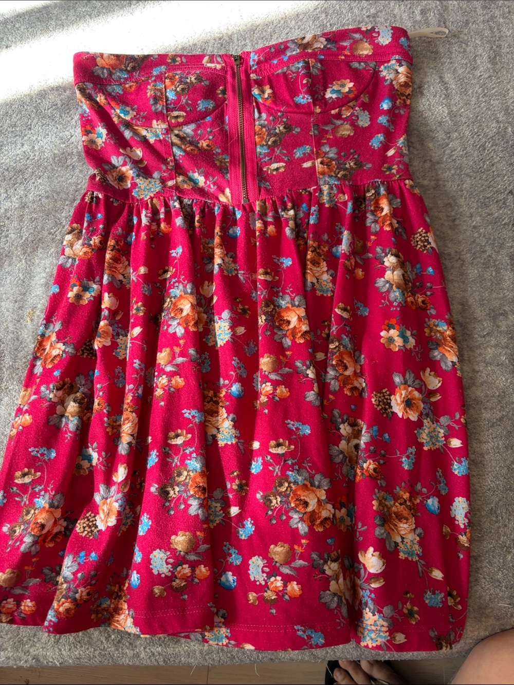 Strapless Floral Mini Dress in Deep Pink